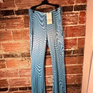 NWT ZARA BLUE WAIVES PRINTED PANTS